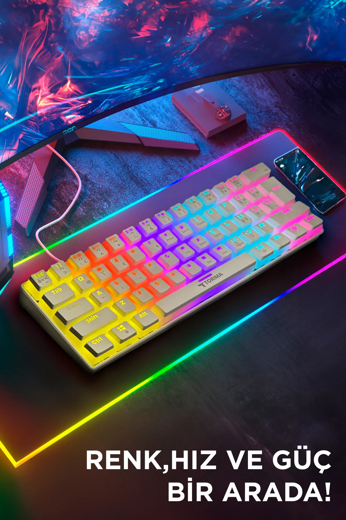 Torima Tk-04 Beyaz Mekanik Blue Switch Rgb Işıklı Kablolu Q Klavye Beyaz